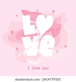 Love you. Hand drawn lettering. Bright colored cartoon phrase. Colourful fancy text for postcard, banner, prints. Handwritten greeting card. Valentine's Day. Love letter, message. Love confession.