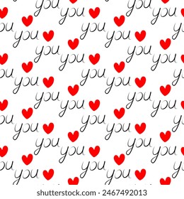 Love you Hand drawn lettering with decorative heart shape Seamless pattern Abstract backdrop Texture