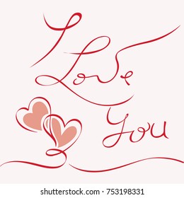 I LOVE YOU hand drawn lettering -- handmade calligraphy.
