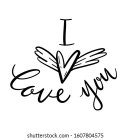 I love you. Hand drawn phrase. Vector lettering for greeting card, poster, print, label, t-shirt.