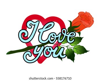 I love you. Hand drawn print with lettering. Vector illustration can be used as a poster, print, greeting card for Valentine's day