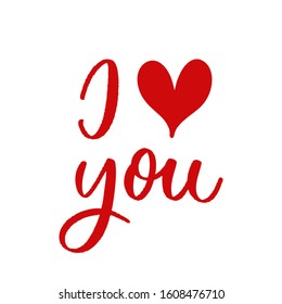 I love you. Hand drawn red heart with lettering  vector.