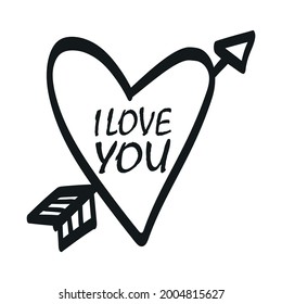 I love you. Hand drawn sign of  heart. Vector illustration.
