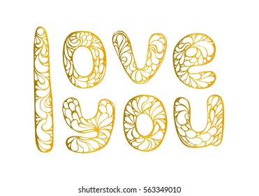 love you. hand drawn text calligraphy for Valentine Day greeting card. calligraphic vector font. Declaration of love. Design for t-shirt and prints. tattoo
