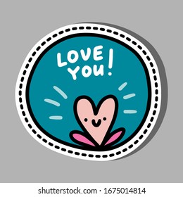 Love you hand drawn vector illustration in cartoon comic style happy heart symbol turquoise pink