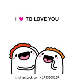 I love you hand drawn vector illustration i cartoon doodle style couple together valentines card