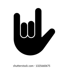 Love You Hand Gesture Glyph Icon. Silhouette Symbol. Rock On. Horns Emoji. Devil Fingers. Heavy Metal. Roll Sign. Negative Space. Vector Isolated Illustration