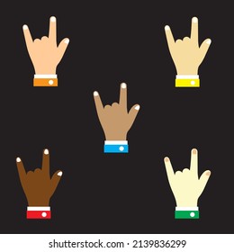 Love you hand gesture glyph icon illustration. Silhouette symbol. Rock on. Horns emoji. Devil fingers. Heavy metal. Roll sign. Negative space. Vector isolated on black background. eps 10.