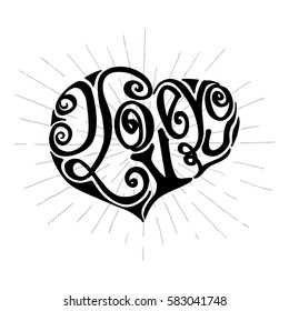 I Love You. Hand Lettered Quote. Modern Calligraphy. Romantic slogan and quote for love cards and prints
