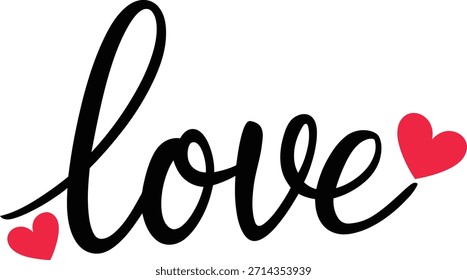 Love You handgeschriebenes Skript mit Herzsymbolen auf weißem Hintergrund