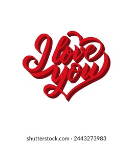 I LOVE YOU hand lettering 3d - handmade calligraphy. Vector