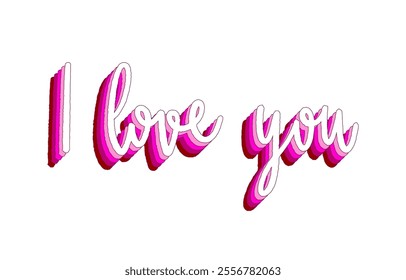 I love you hand lettering with 3d isometric effect and rainbow patterns.