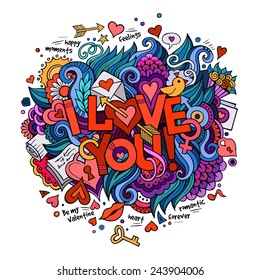 I Love You hand lettering and doodles elements Vector illustration