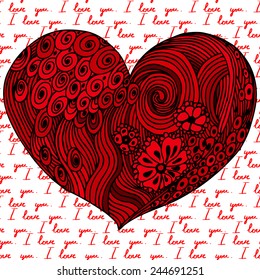 I Love You hand lettering and doodles elements Vector illustration. Seamless pattern. Drawing vector Greeting card of heart