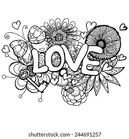 I Love You hand lettering and doodles elements Vector illustration. Seamless pattern. Drawing vector Greeting card of heart