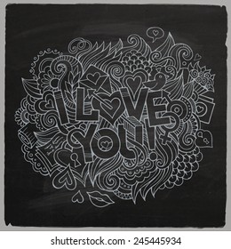 I Love You hand lettering and doodles elements Vector illustration