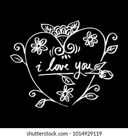 I love you hand lettering with floral decorative in heart shape.