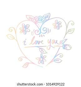 I love you hand lettering with floral decorative in heart shape.
