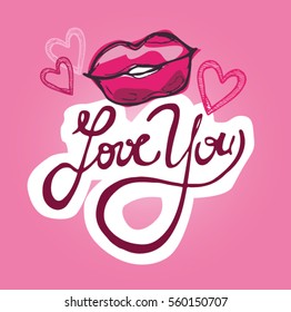 'love you' hand lettering - handmade calligraphy; scalable and editable vector illustration;