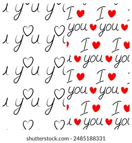 Love you Hand lettering with hearts Seamless pattern in minimalist style. Greeting backdrop idea