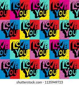 Love you. Hand lettering pattern for Valentine's day. Hand written lettering. Perfect for postcard, inspirational quote, save the date card, greeting sign, message decoration, posters. 