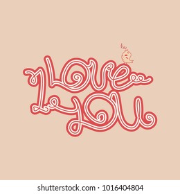 I love you hand lettering. Vector illustration.