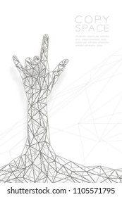 I love you Hand sign language shape front view wireframe Polygon silver frame structure,  valentine concept design illustration isolated on black gradient background with copy space, vector eps 10