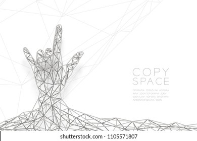 I love you Hand sign language shape front view wireframe Polygon silver frame structure,  valentine concept design illustration isolated on black gradient background with copy space, vector eps 10