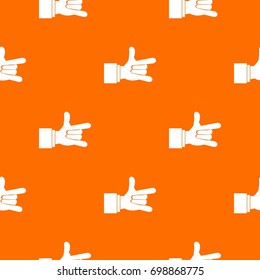 I Love You hand sign pattern repeat seamless in orange color for any design. Vector geometric illustration