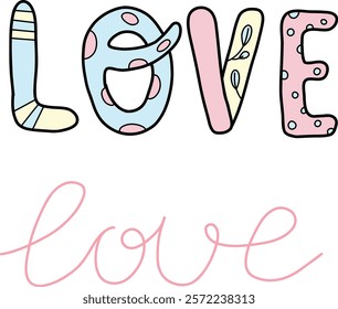 Love You, hand written lettering. Romantic calligraphy. Vector illustration, vector lettering