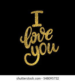 Love You, hand written lettering. Vector Romantic calligraphy.