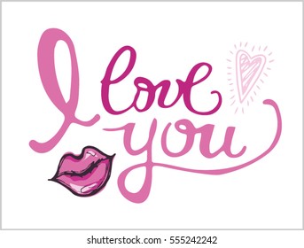 I Love You, hand written lettering. Romantic calligraphy