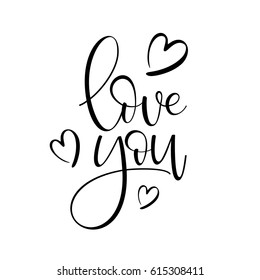 Love You, hand written lettering. Romantic calligraphy