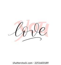 Love you hand written square card. Romantic lettering with thin ink and marker inscription. Vector minimalistic design for banners, posters, ads, promo.