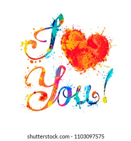 I love you. Hand written vector doodle font inscription of splash paint letters