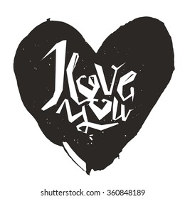 I love you - handdrawn calligraphic lettering. Vector illustration of the heart. Unique typography.