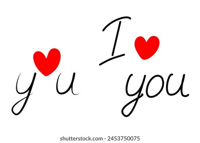 I Love you Handwriting lettering design concept with decorative heart shape Set of 2 Greetings idea