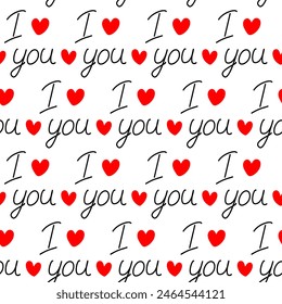 I Love You Handwriting lettering design idea and Red Hearts shape Seamless pattern Abstract Backdrop