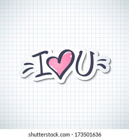 i love you, handwritten abbreviated text with heart shape