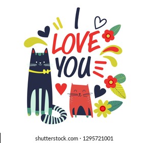 i love you handwritten calligraphy lettering quote to valentines day design greeting card, poster, banner, printable wall art, t-shirt and other, vector illustration