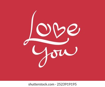 Love You handwritten lettering. Continuous line drawing text design. Vector illustration 