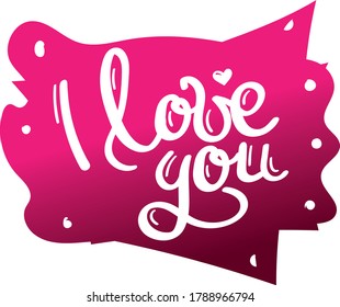 
I love you handwritten lettering. Pink mockup for wedding invitation, white text with heart. Romantic greeting card vector design.