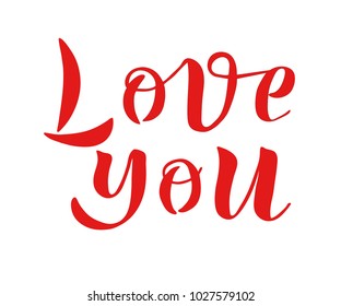 Love You handwritten text. Simple style vector sign. Ink hand lettering. Modern brush calligraphy.