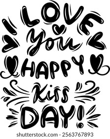 love you happy kiss day valentines day black vector graphic design and cut file