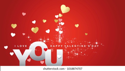 I Love You Happy Valentines Day firework red landscape greeting card