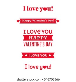 I love you and Happy Valentine's Day typographic tags and design elements for Valentine's day. For greeting card, poster, menu, party invitation, social media, web banners, gift wrapping paper.
