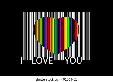 I love you. Heart barcode icon. Useful bar code for Valentine's Day, vector