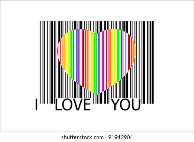 I Love You Heart barcode icon. Useful bar code for Valentine's Day. Isolated over white, vector
