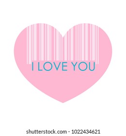 I love you heart barcode, vector. Price of love. Isolated over white background