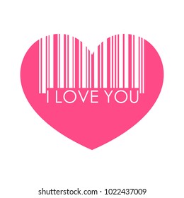 I love you heart barcode, vector. Price of love. Isolated over white background